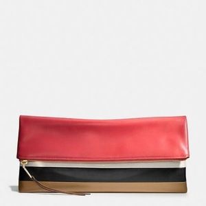 Coach Burrough Large Leather Clutch with Vermillion Stripe